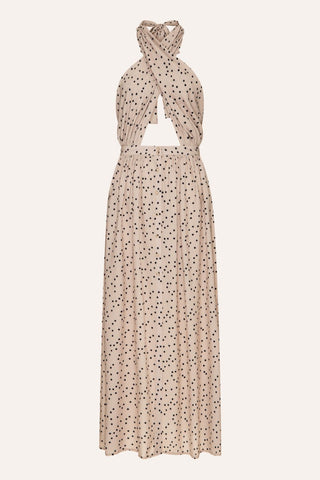 Vestido Midi Decote Transpassado Poá Bege