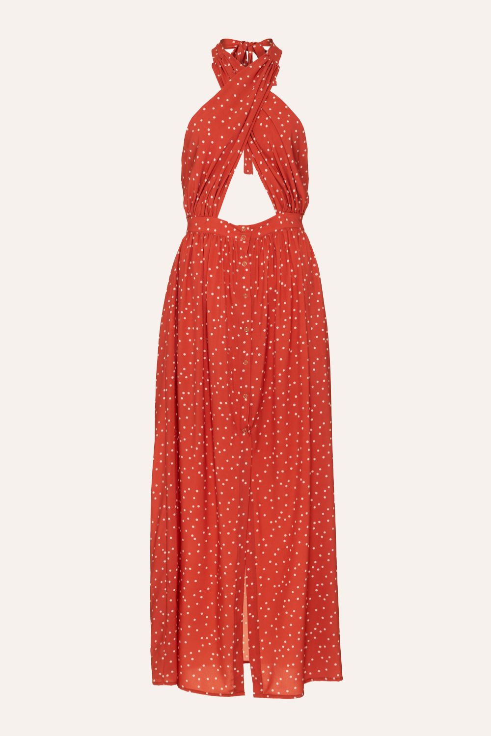 Vestido Midi Decote Transpassado Mini Poá Vermelho