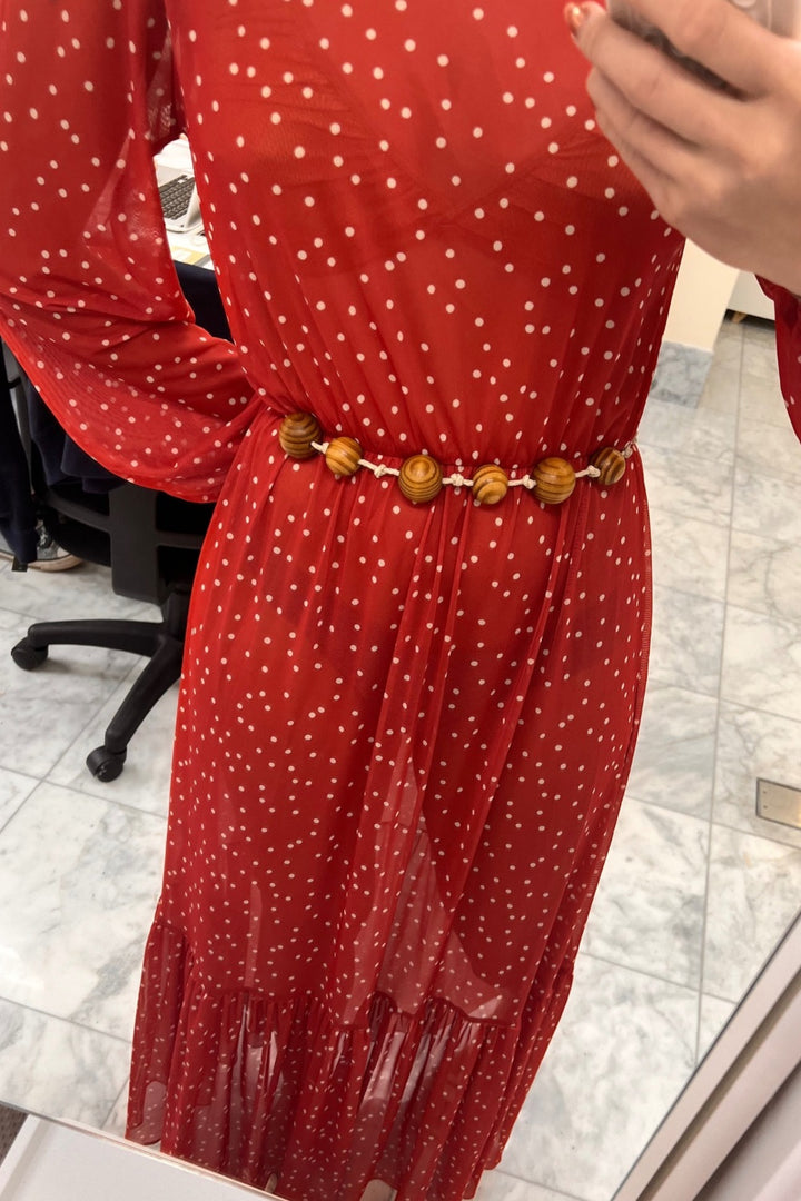 Vestido de Tule Mini Poá Vermelho