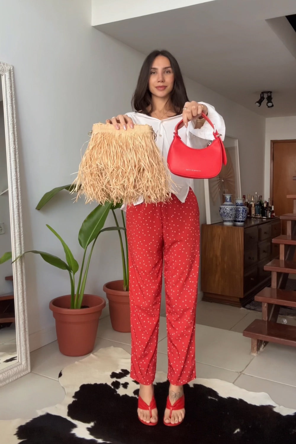 Calça Mini Poá Vermelha
