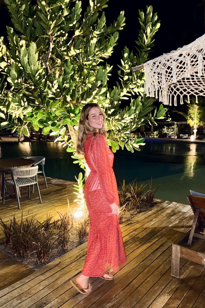 Vestido de Tule Mini Poá Vermelho