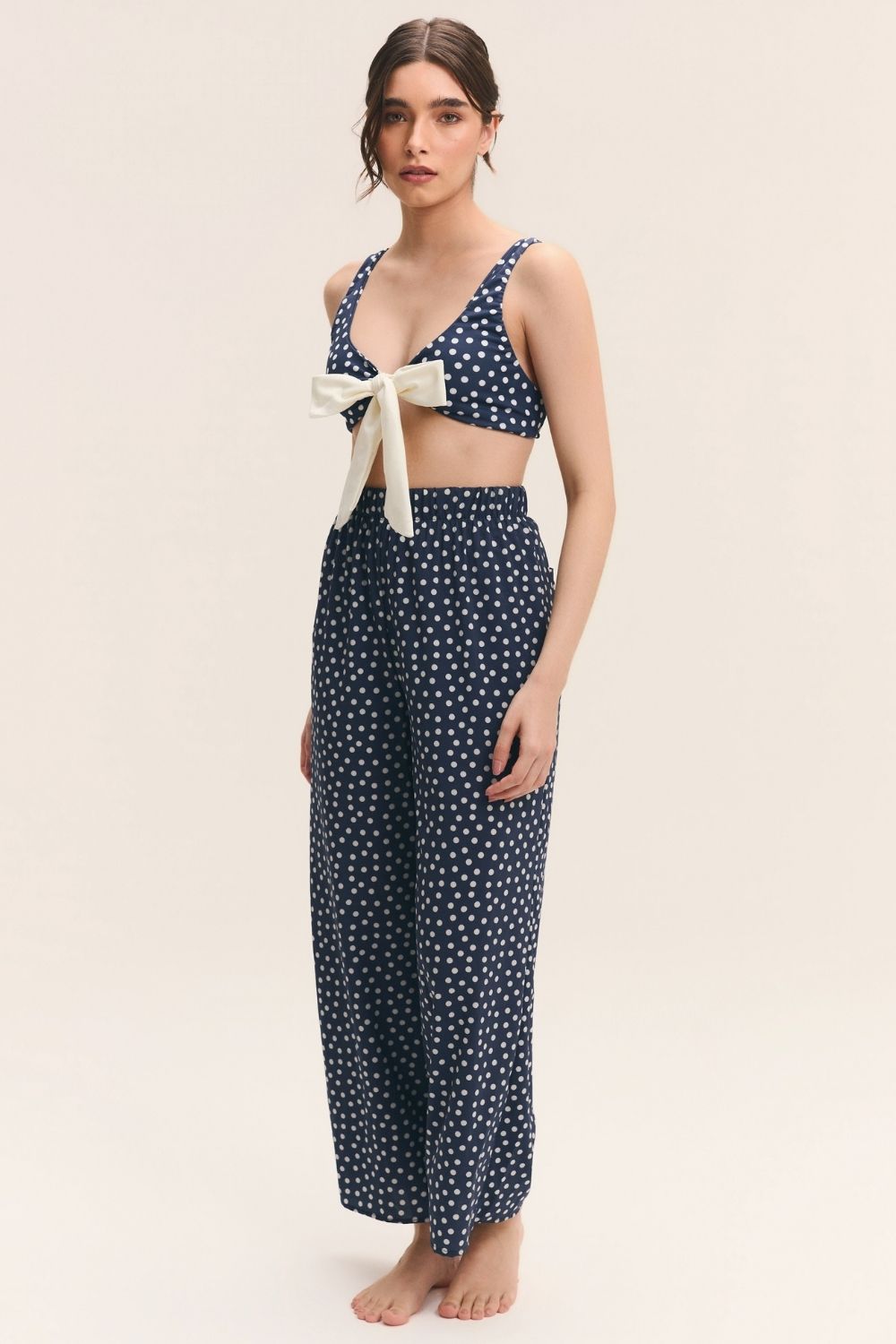 Calça Wide-Leg Poá Marinho