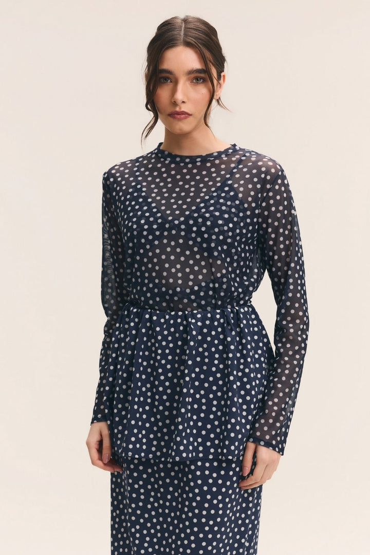 Blusa Tule Poá Marinho