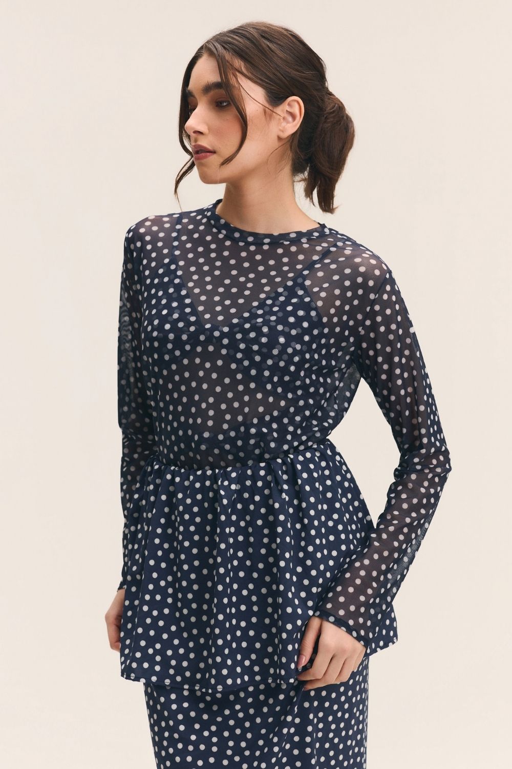 Blusa Tule Poá Marinho