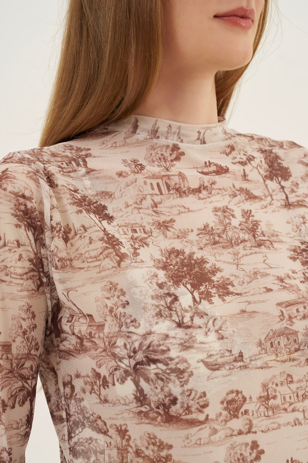 Blusa Tule Toile de Jouy