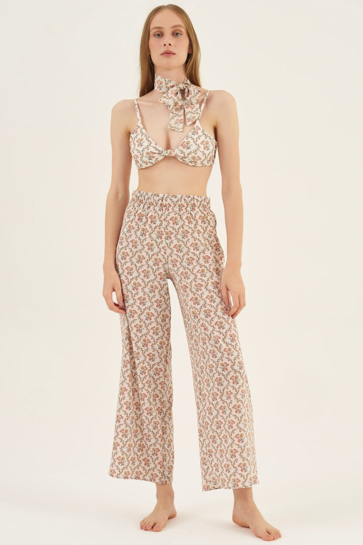 Calça Wide-Leg Floral Dália