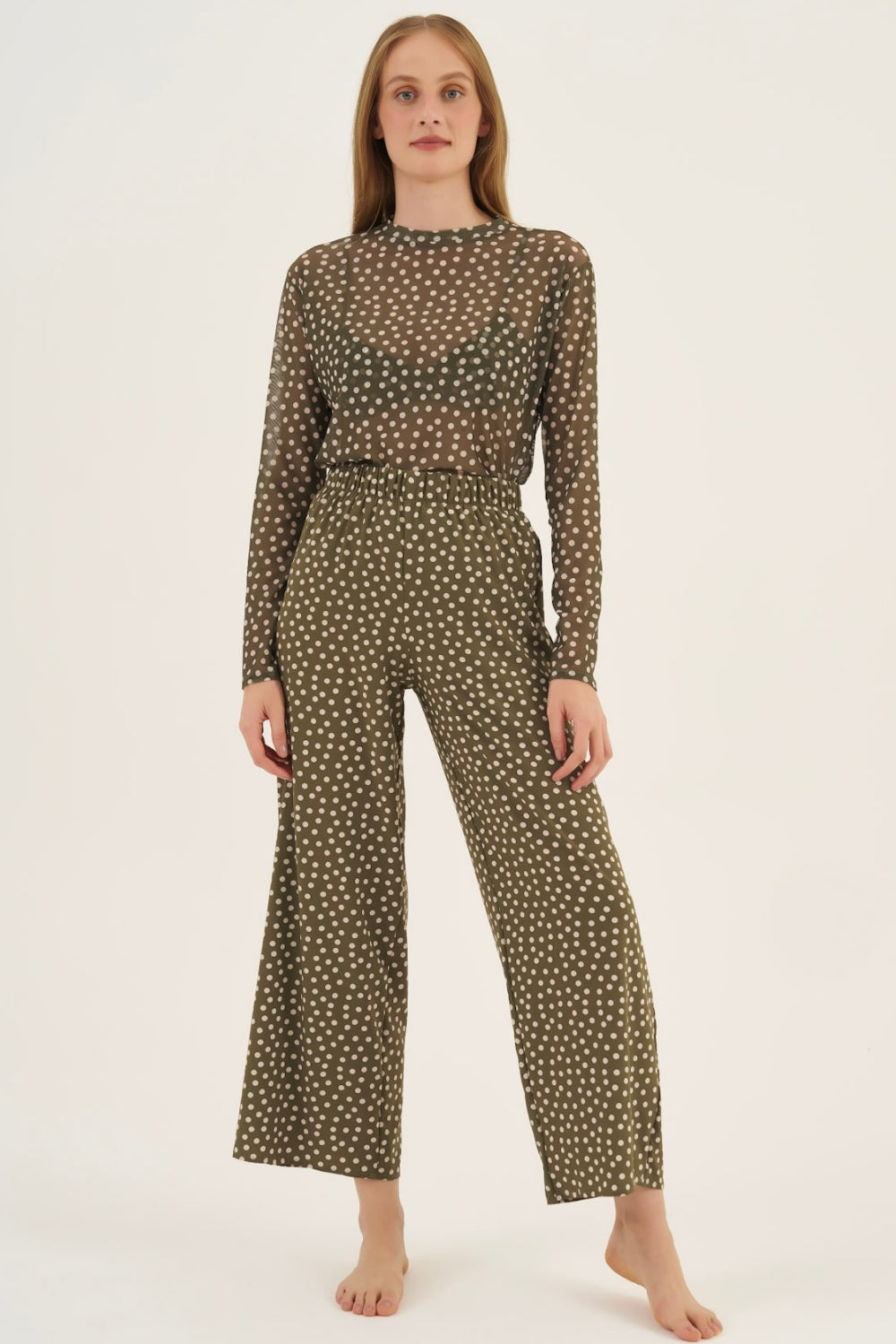Calça Wide-Leg Poá Leaf