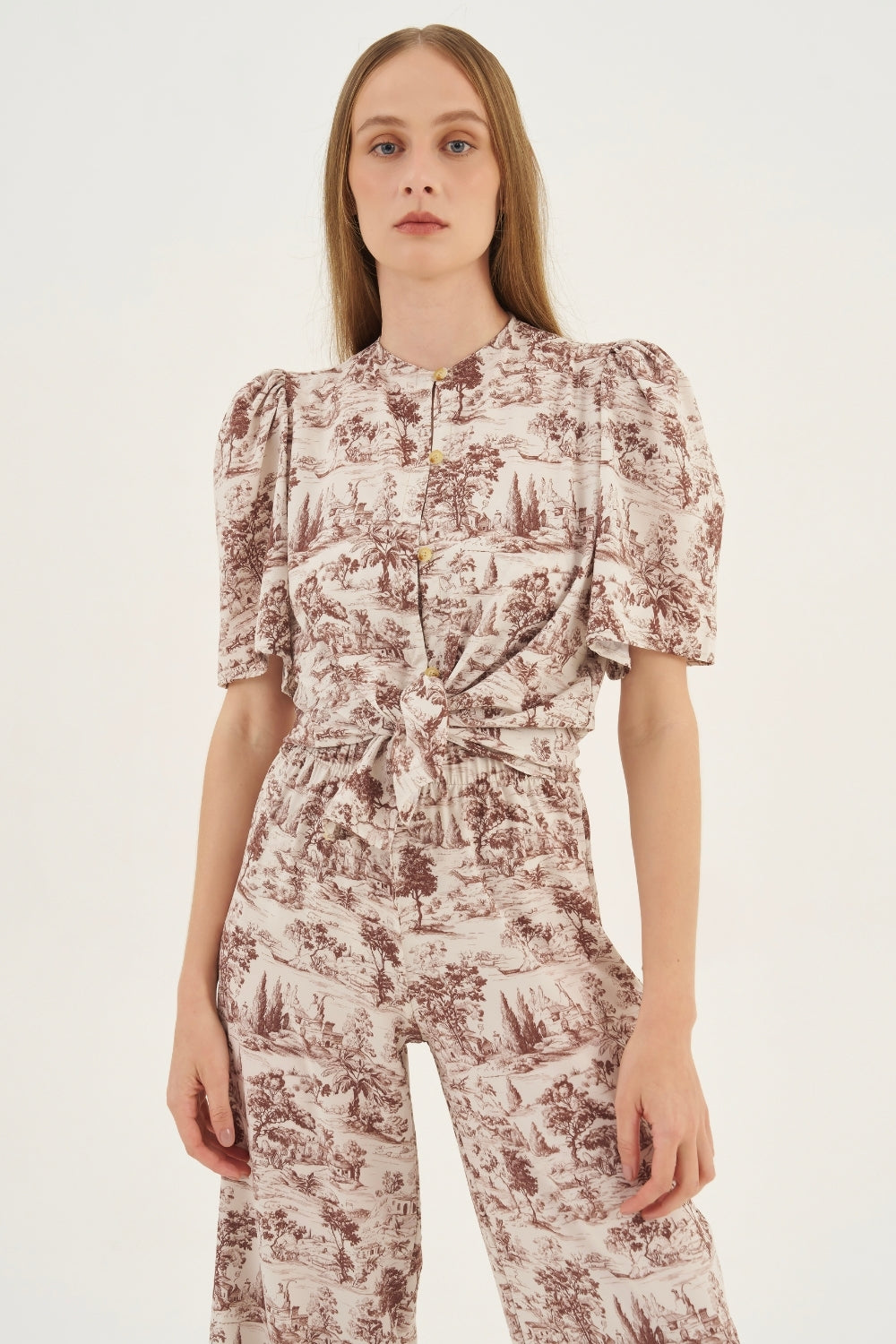 Calça Wide-Leg Toile de Jouy