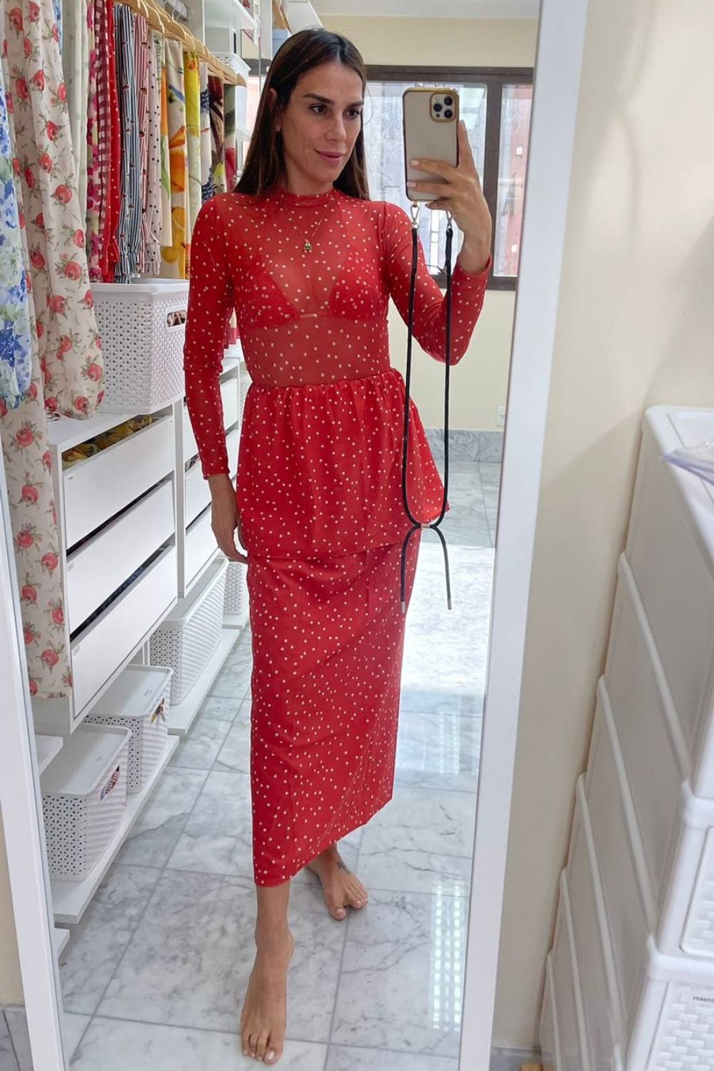 Top Cortininha Mini Poá Vermelho