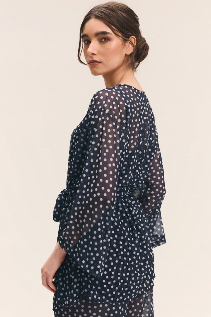 Kimono Tule Poá Marinho
