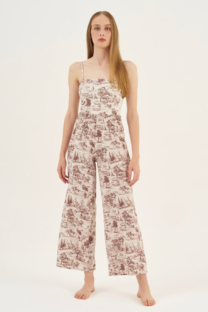 Calça Wide-Leg Toile de Jouy