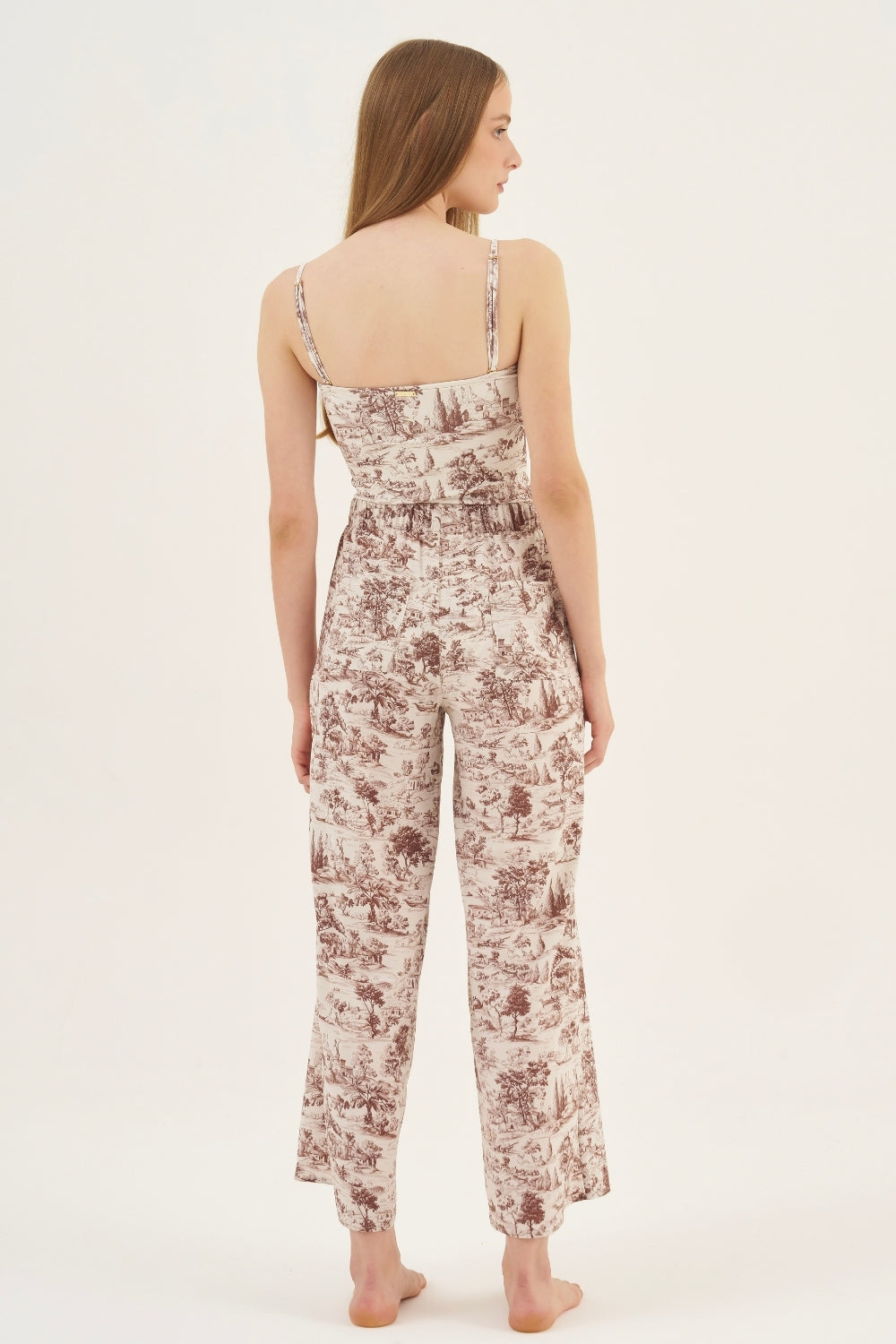 Calça Wide-Leg Toile de Jouy