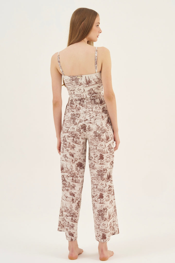 Calça Wide-Leg Toile de Jouy