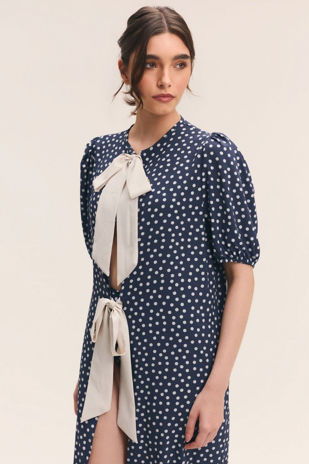 Robe Midi Bicolor Poá Marinho