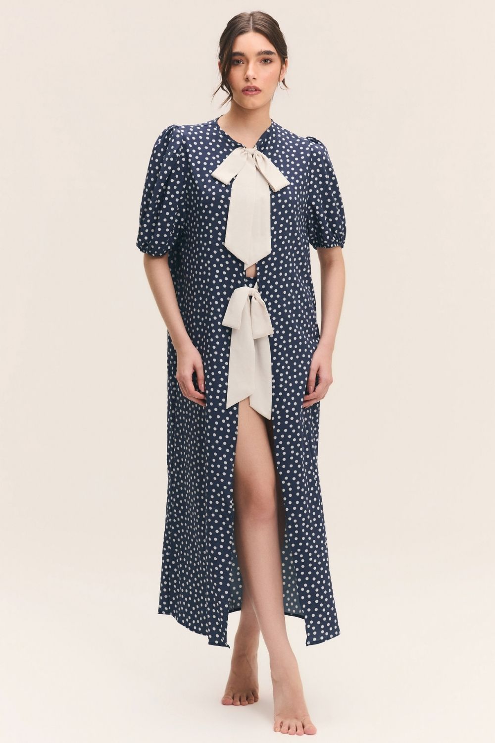 Robe Midi Bicolor Poá Marinho