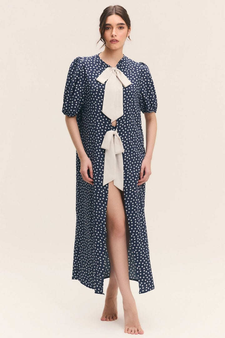 Robe Midi Bicolor Poá Marinho
