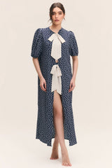 Robe Midi Bicolor Poá Marinho
