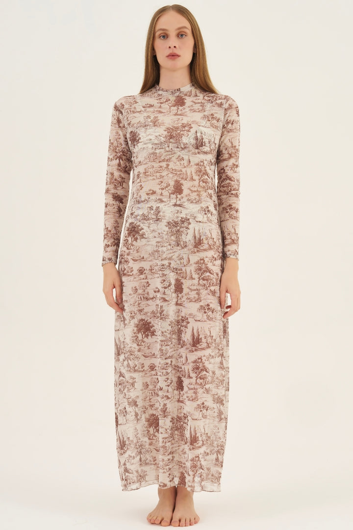 Vestido Midi Tule Toile de Jouy