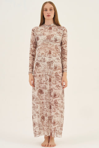 Vestido Midi Tule Toile de Jouy
