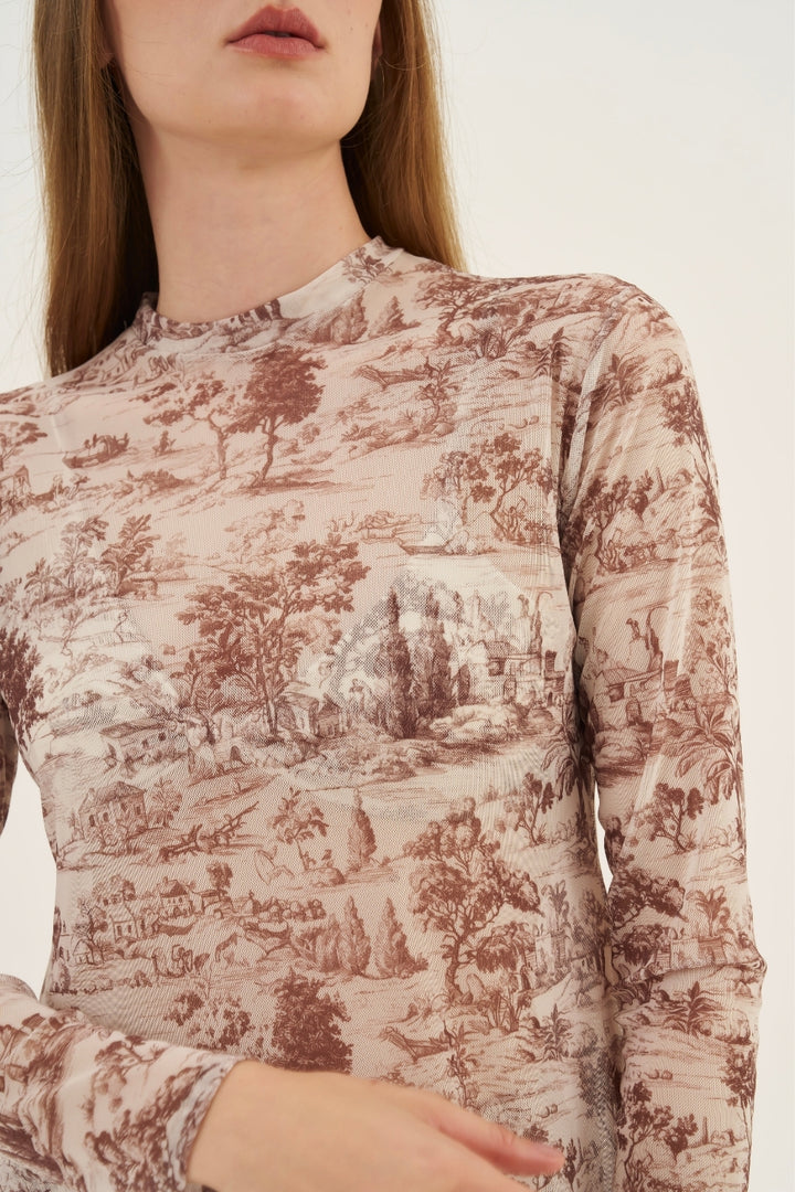 Vestido Midi Tule Toile de Jouy