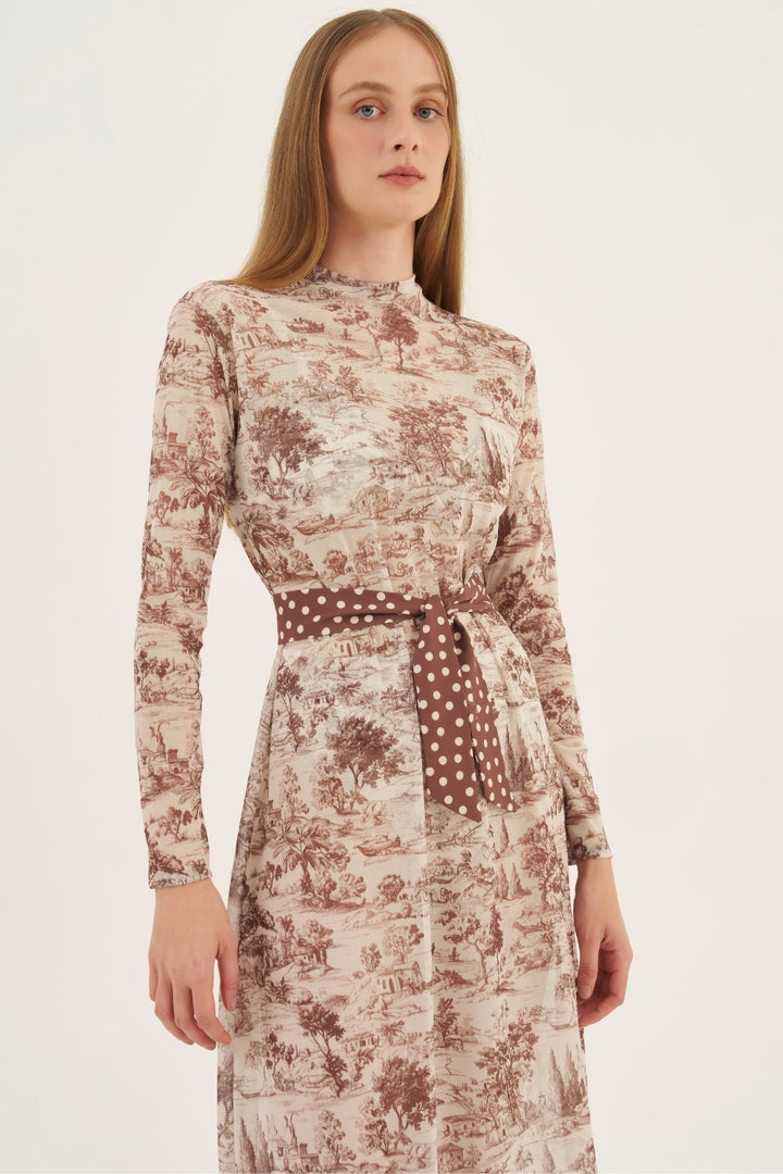 Vestido Midi Tule Toile de Jouy